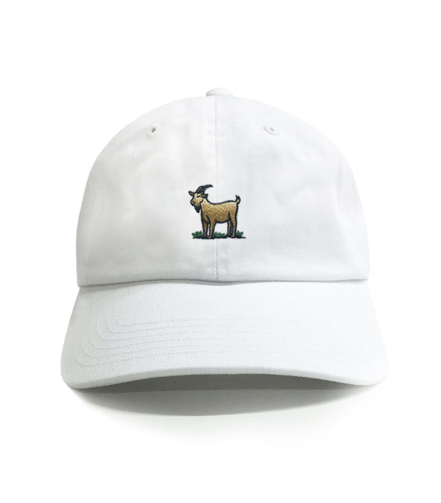 Goat White 6-Panel Dad Hat – cotton adjustable dad hat, funny GOAT embroidery, comfortable fit, perfect gift for dads