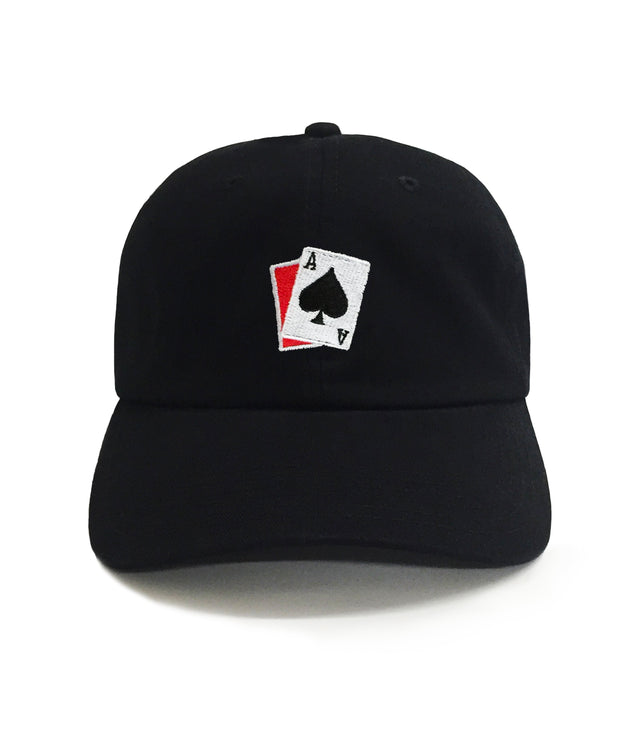 Ace of Spades Dad Hat – black 6-panel embroidered hat with Ace of Spades playing card emblem, funny dad hat, golf hat, best gifts for dads