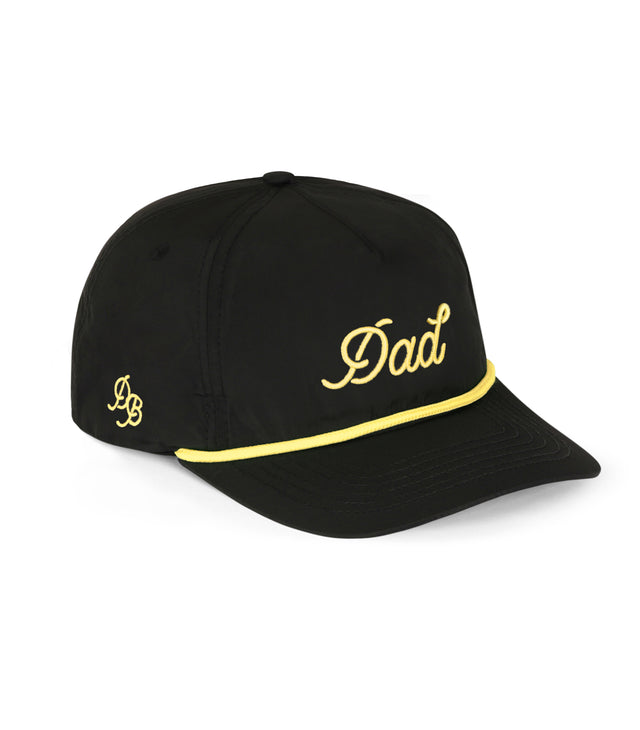 Dad Rope Hat  – black 5-panel snapback rope dad hat with puff 3D embroidered logo, lightweight and comfortable gift for dads