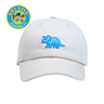 Triceratops Kid’s Hat – Light cream embroidered dinosaur cap for kids with blue triceratops design. A cute gift for young dinosaur lovers from Dad Brand.